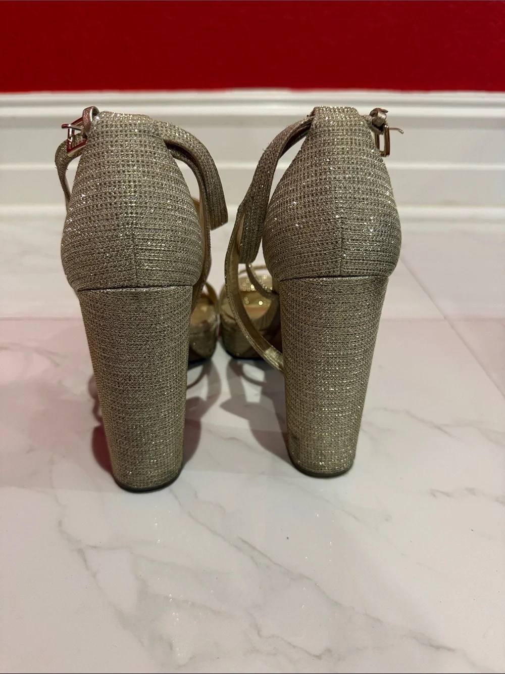 MICHAEL Michael Kors Gold Glitter Block Heel Sandals